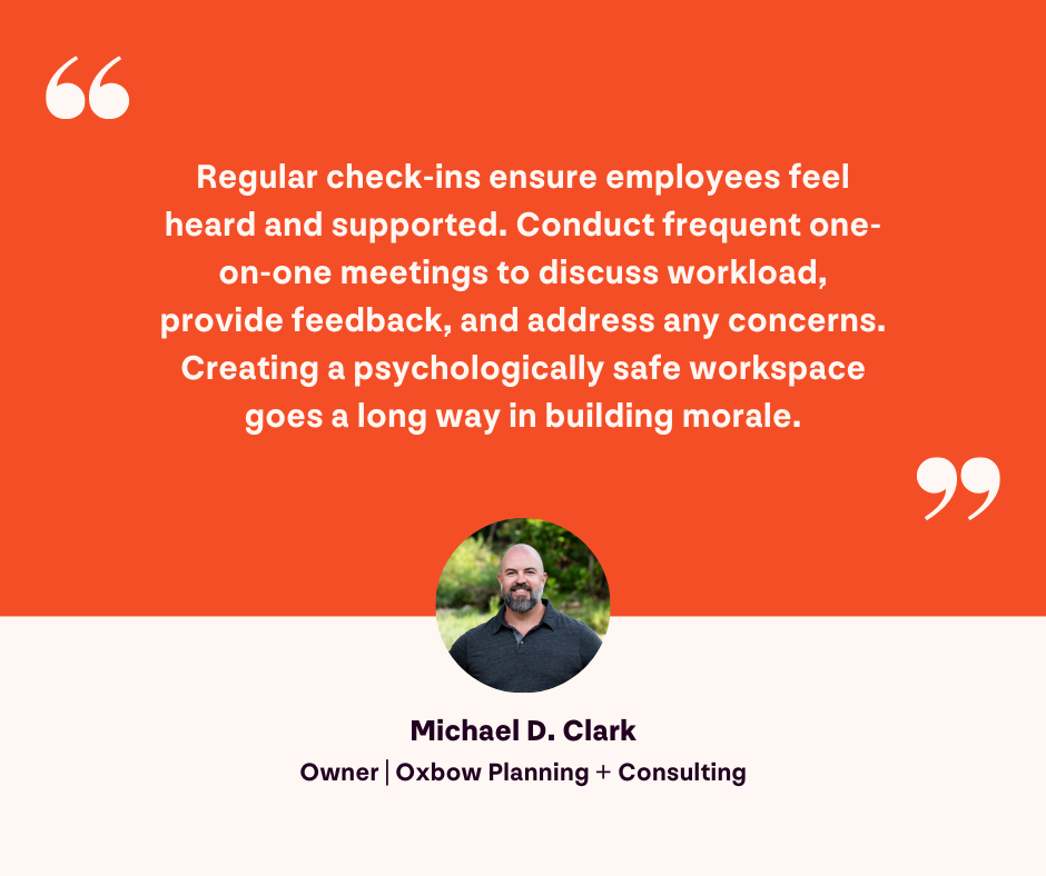 Graphic of Michael Clarks Quote on keeping parks and recreation staff engaged during summer rush