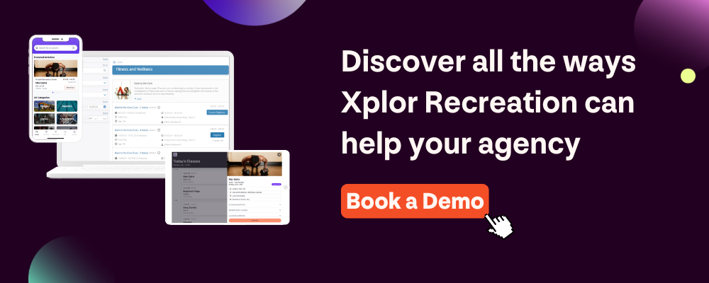 graphic encouraging people to book a demo of Xplor Recreation's recreation management software platform