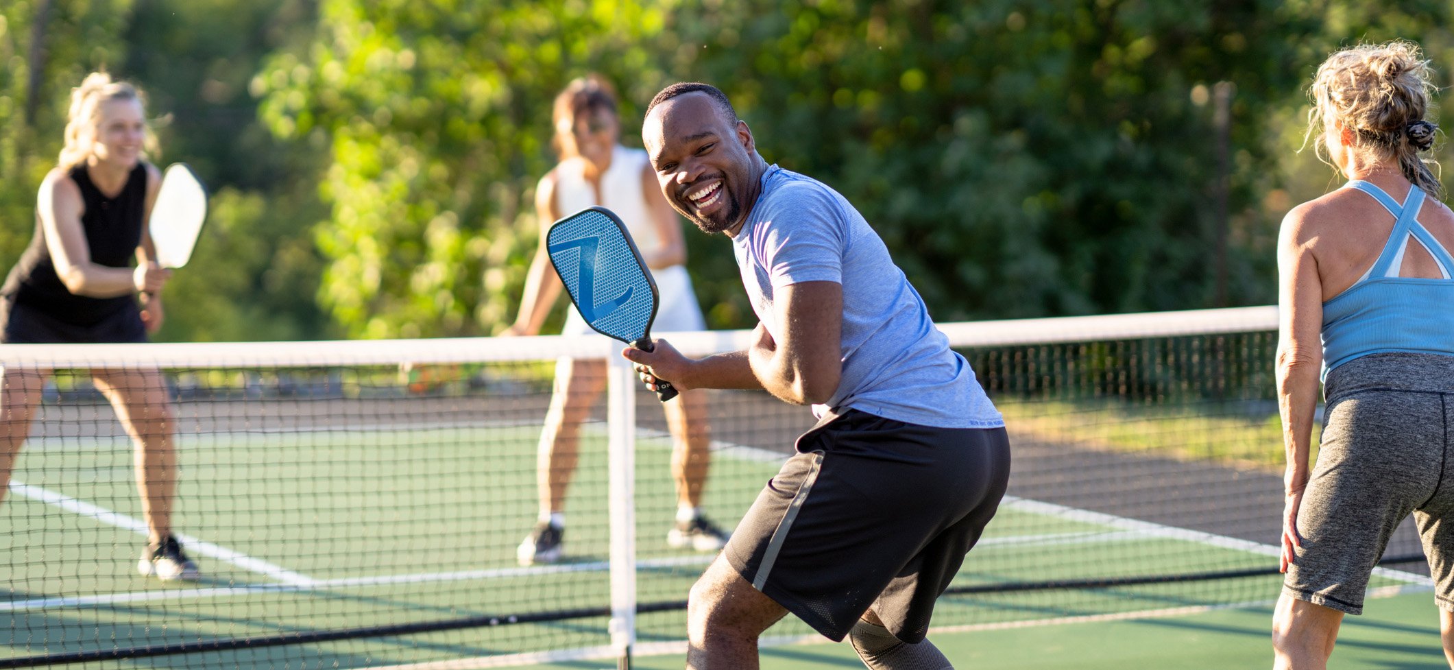 Friends playing pickleball